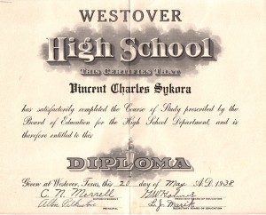 Vincent C. Sykora diploma  1938